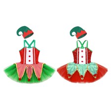Kids Girls Christmas Set Fancy Dress Up Tutu Leotard New Years Theme Party Xmas