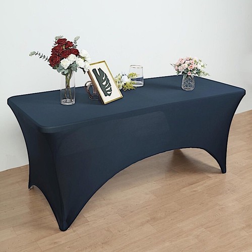 NAVY BLUE 6 ft Fitted SPANDEX TABLECLOTH Open Back Table Cover Event Supplies - Picture 5 of 8
