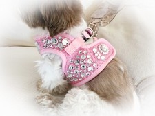 Luxury Powder Pink Rhinestone Harness For Small Dogs,Princess Puppy Vest,Yorkies