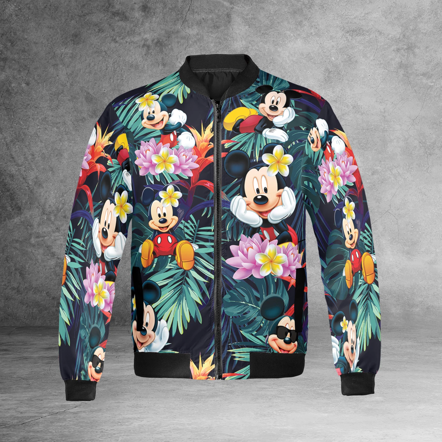 Cartoon Mickey Mouse Tropical Leaves Flowers Summer Vibes Jacket