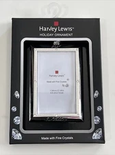 New Harvey Lewis 2021 Silver Picture Frame "Our Wedding" Ornament Fine Crystals