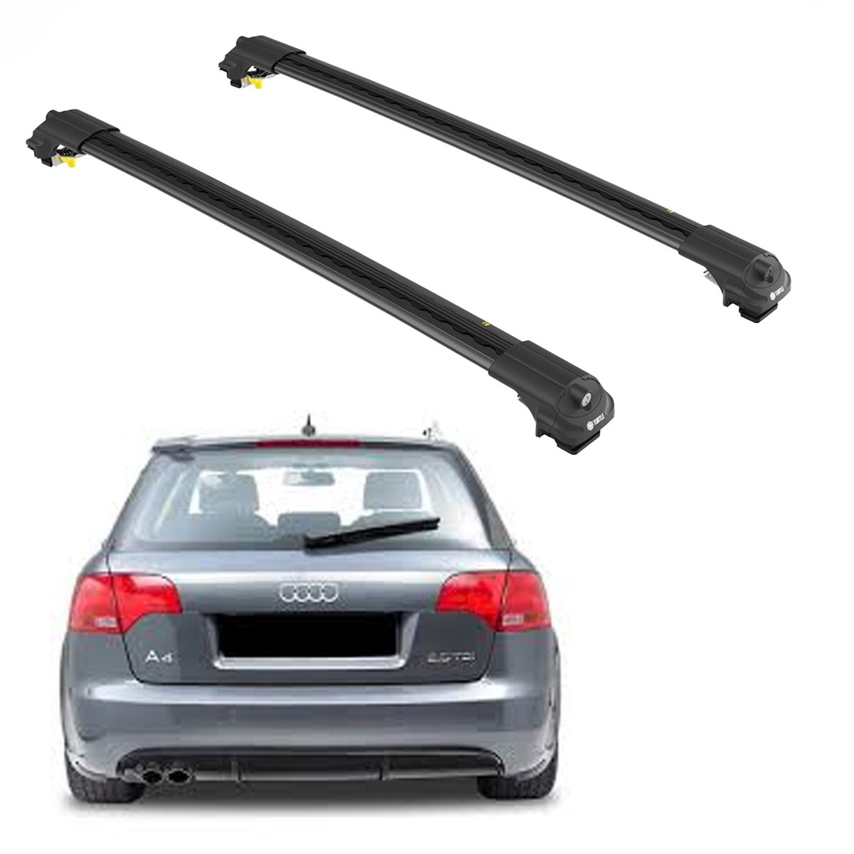 Barras De Techo Para Audi A4 (B7) Avant 2005-2007 - 2 Barras De Aluminio Negro, Carga 75 Kg En Movimiento, Anclaje Seguro