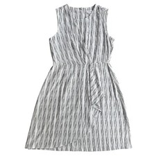 Calvin Klein Women's 10 Black White Geometric Stripes Sleeveless Faux Wrap Dress