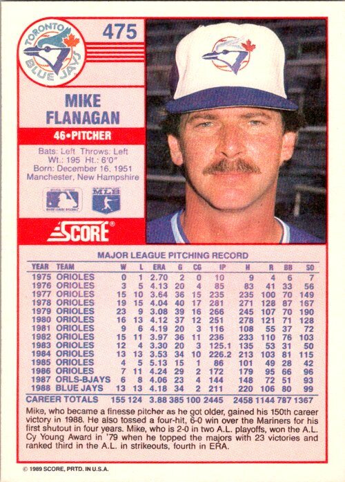 1989 Score #475 Mike Flanagan | eBay