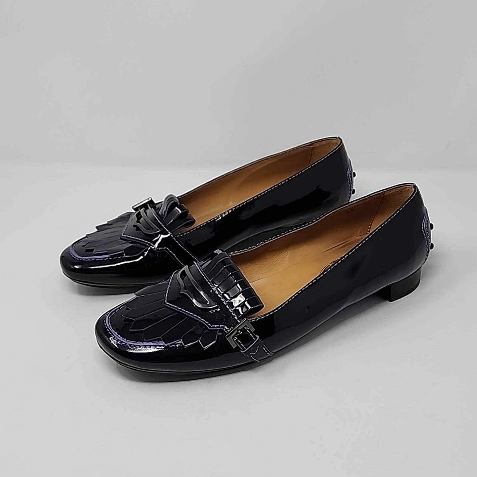 TOD’S Mocassini da donna in pelle verniciata nera viola taglia 8