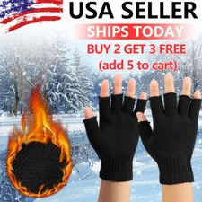 Black Thermal Knitted Half Finger Gloves Warm Fingerless Gloves Winter Men Women