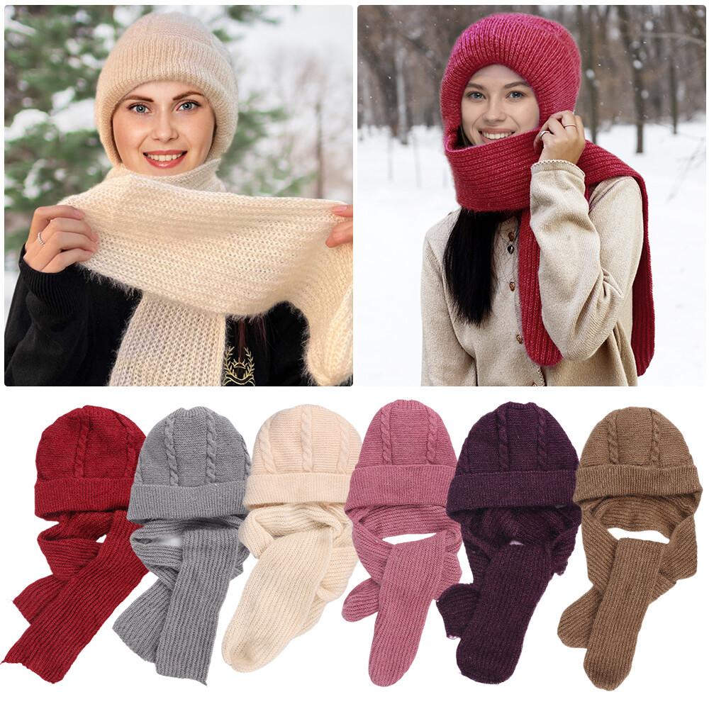 2In1 Winter Women Ladies Woolly Thick Knit Hat And Scarf Set Soft Warm ...