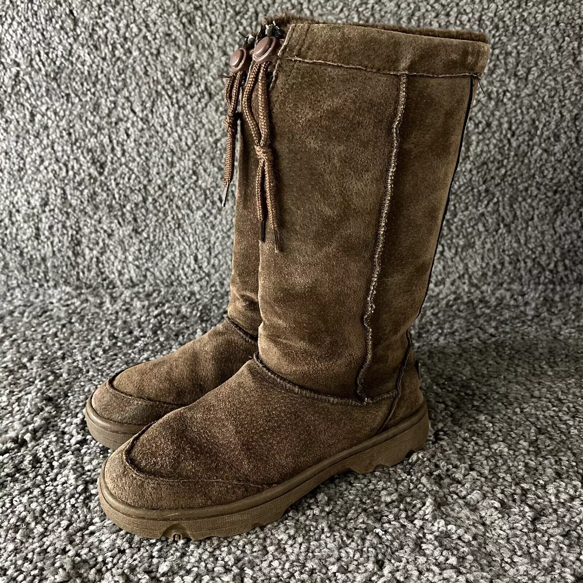 Skechers Suede Tall Boots Womens 7 Chocolate Brown Mid Calf Faux Fur Lined