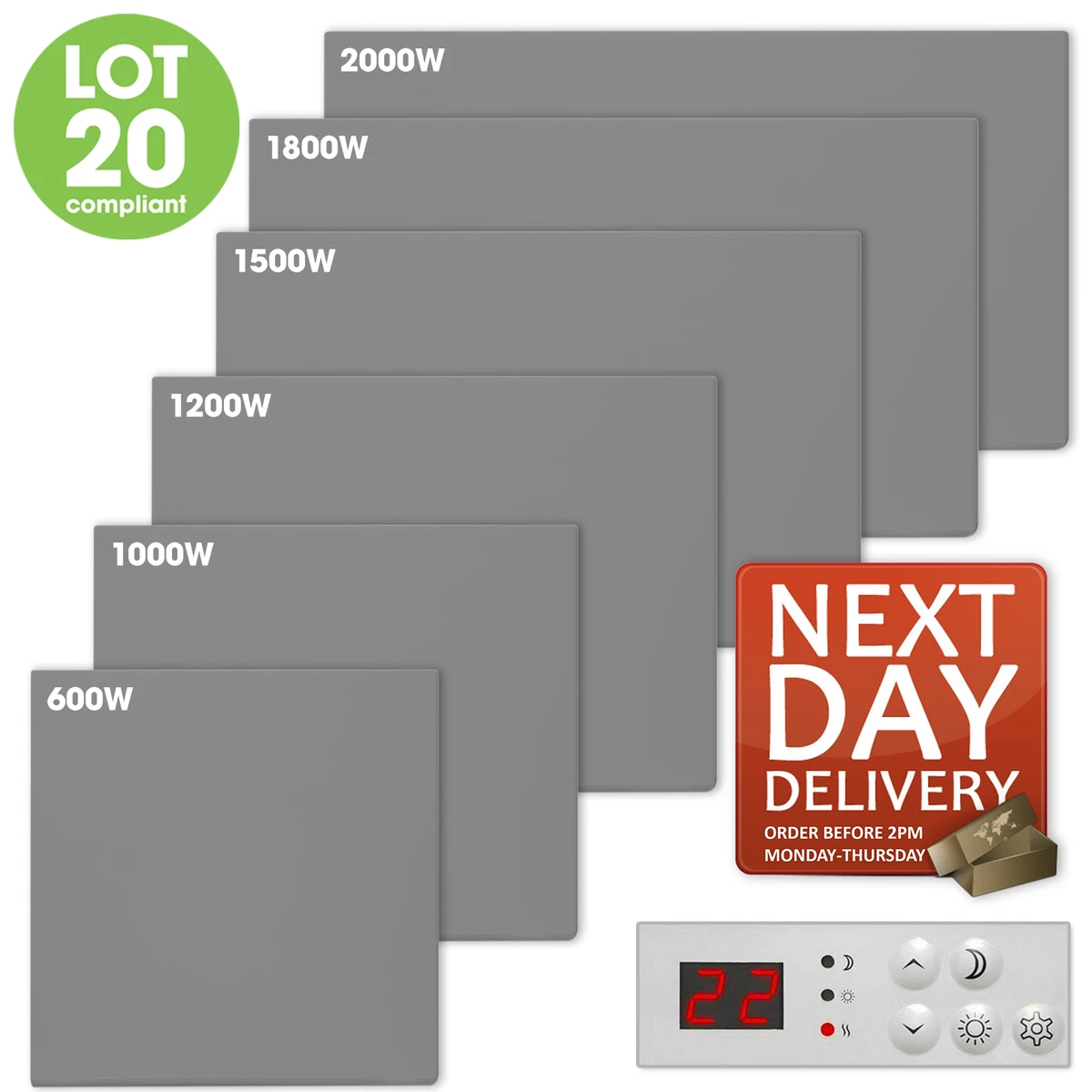 GREY ELECTRIC PANEL HEATER RADIATOR WITH TIMER THERMOSTAT WALL MOUNTED  PORTABLE | eBay