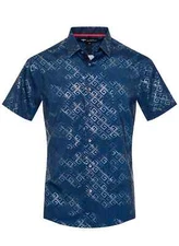 Men's Italian fashion Buttoned Short Sleeves Shirt Navy Greek Key VIP collection