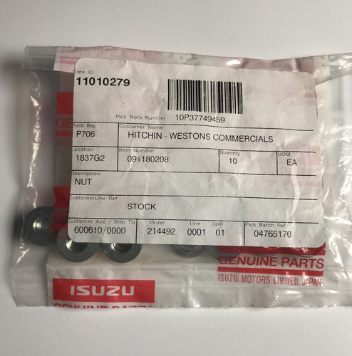 Isuzu Genuine Part 0-91180208-0 GM 94012044 Nuts Qty 10 - Picture 2 of 2
