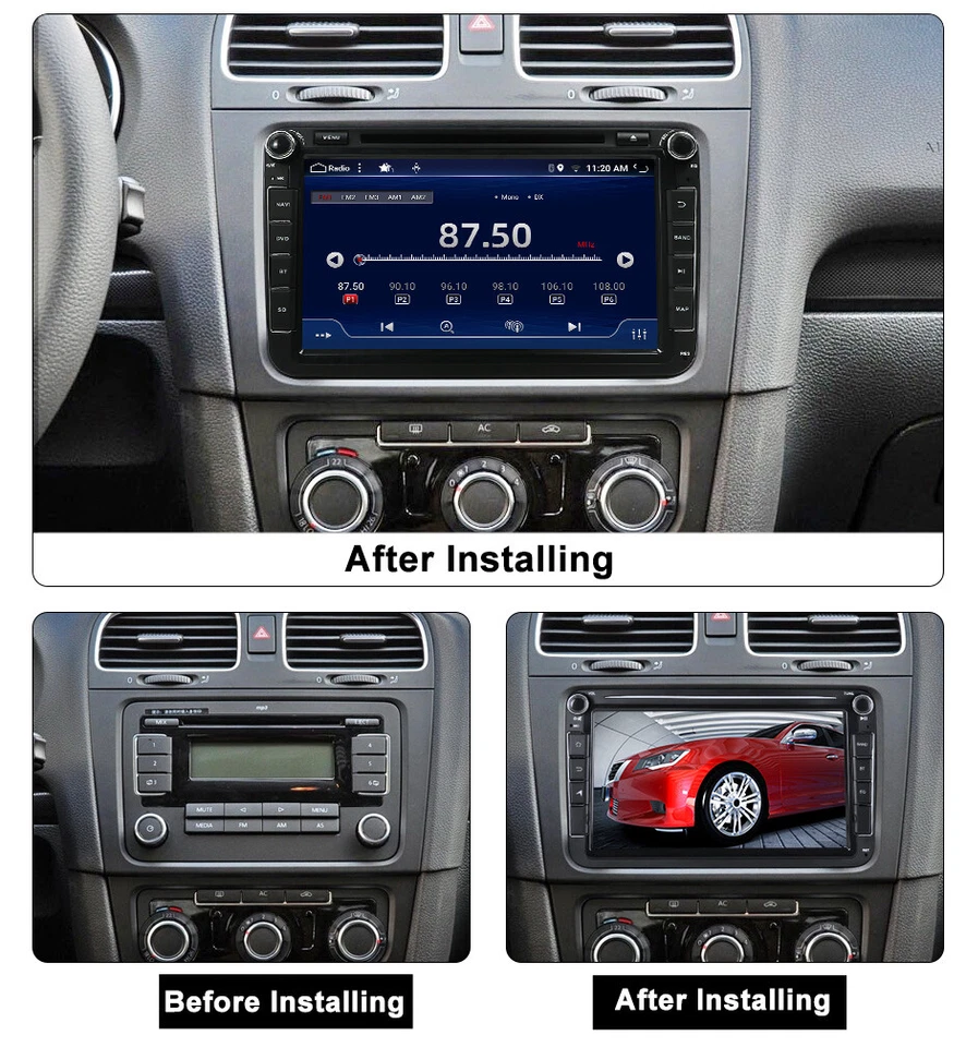 8" Autoradio Stereo DVD GPS Navi Android 14 Für VW Golf 5 6 Passat Seat Skoda BT - Immagine 2 di 4