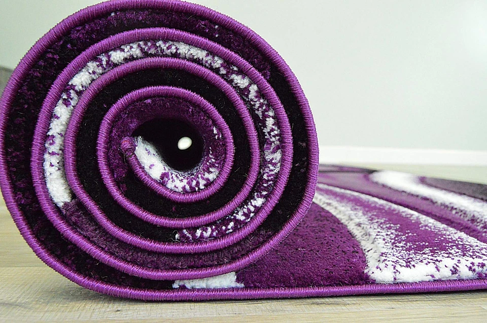 Первоклассный резной современный абстрактный ковер 1504 5 футов 3 дюйма x 7 футов 6 дюймов фиолетовый - Изображение 4 из 4