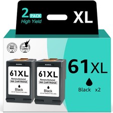 2Pcs 61XL Black Ink Cartridges Replacement for HP ENVY 4502 4504 DeskJet 2548