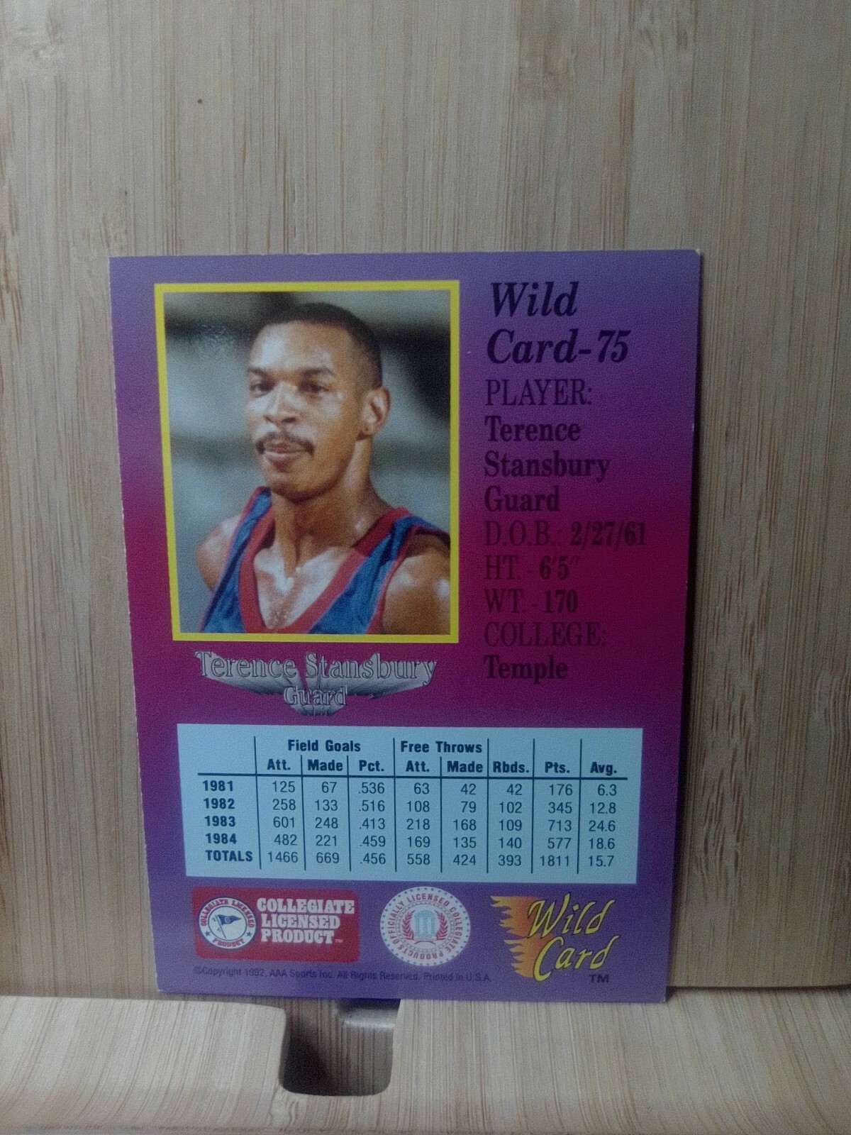 TERENCE STANSBURY🏆Topps 1992 1st Edition Wild Card 75 NBA Card🏆FREE