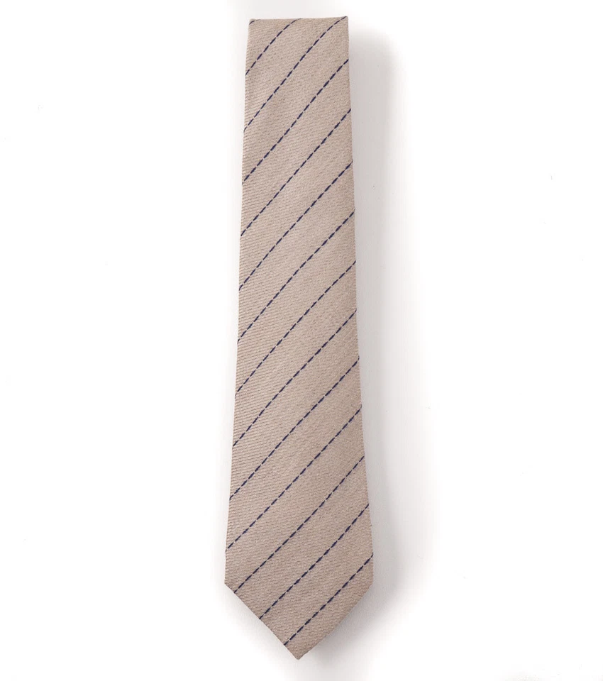 全新 $295 KITON NAPOLI 7 折叠燕麦片棕褐色和海军蓝条纹羊毛领带 — 第 2/3 张图片