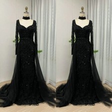 Black Gothic Mermaid Wedding Dresses With Detachable Train Sequin Bridal Gowns 