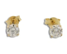 Lab Created Diamond Stud Solitaire Earrings 1/3 ct Set in 14k Solid Yellow Gold