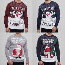 Mens Christmas Novelty Jumper Santa Snowman Xmas Sweater Top Crew Neck New