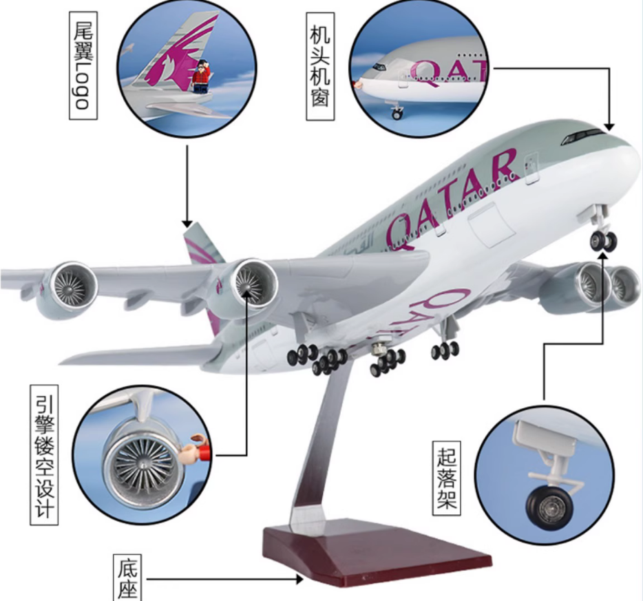 46CM 1:160 QATAR AIRBUS A380 Passenger Plane Landing Gear