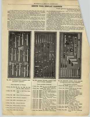 1928 PAPER AD Zenith Hardware Store Fixture Display Cabinet Wrenches Hatchet 