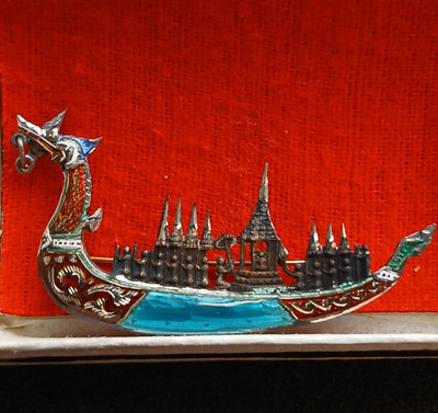 Vintage SIAM Sterling Silver Enamel Dragon Boat Pin/Brooch *FAST SHPPING*