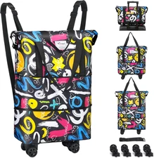 Rolling Foldable Expandable Duffle Bag with Wheels for Travel, Rolling Luggage