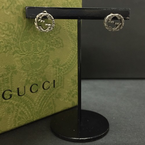 EGA GUCCI Arabesque Interlocking G Silver 925 Pierced Earrings/2CC0689