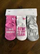 Nike Toddler 2-4 Years 3 Pack Socks Non-Slip Lightweight Ankle Pink Gray White