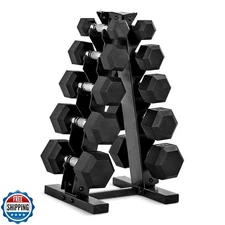 CAP Barbell 150 LB Coated Hex Dumbbell Weight Set with Vertical Rack, Black