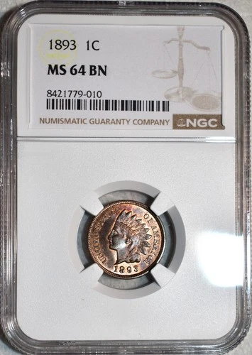 NGC MS-64 BN 1893 Indian Head Cent, Blazing, Arguably Red-Brown specimen!