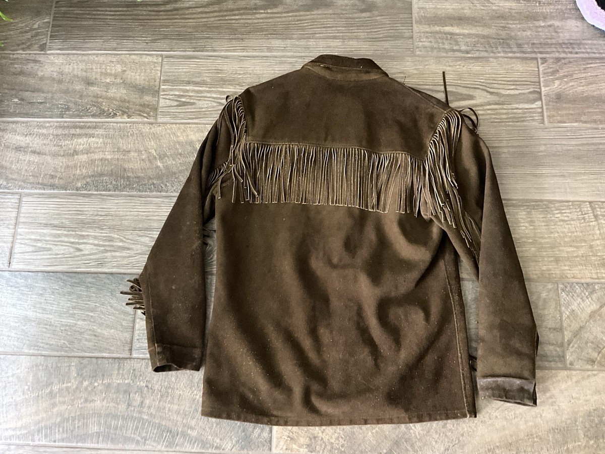70年代 USA製 LEATHER by BERMAN BUCKSKIN レザー プルオーバージャケット ブラウン (メンズ XL) 中古 古着 R7059 Vintage 70s Berman Buckskin Deer Hide Suede Leather Fringe Jacket