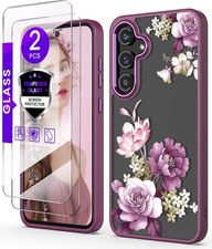 Samsung Galaxy S24 FE 5G Case  Tempered Glass Screen Protector, Purple Flower P