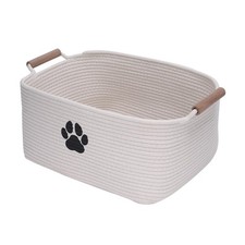 dog toy basket Cotton Rope box with wood handle pet bin Blanket Storage