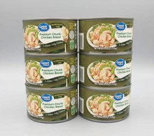 6 CANS Great Value Cooked Premium Chunk Chicken Breast Meat in Water 12.5 oz