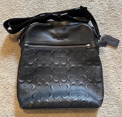 Coach Houston Flight Bag in Signature Crossbody Black Leather F73338 Men/Womens