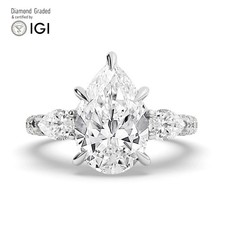 Pear Diamond Trilogy Ring 18k White Gold Labgrown 5.15 Ct Solitaire