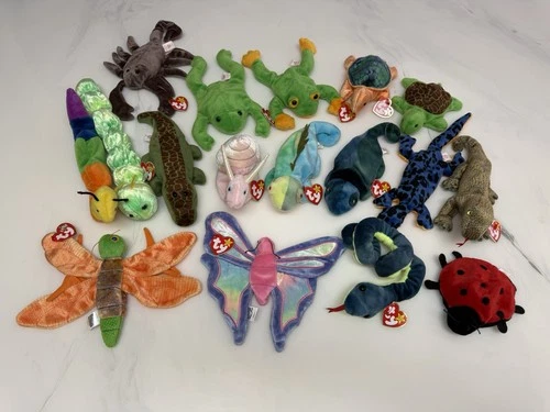 Ty Beanie Babies Lot of 17 Reptiles Insects Vintage 90s Collectible Toys