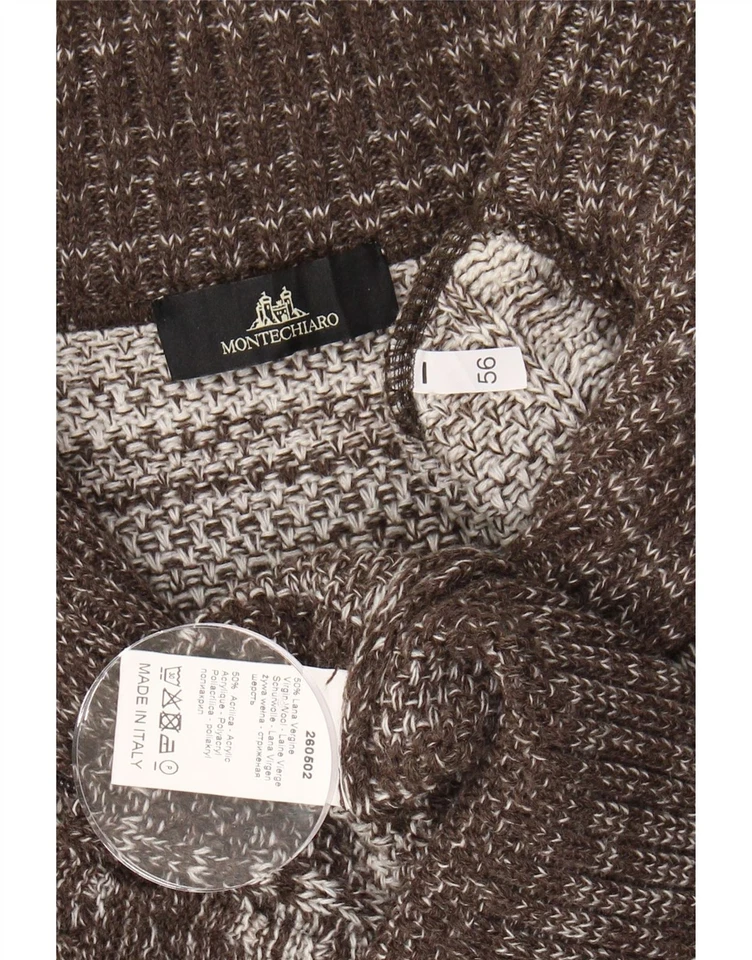 Suéter masculino MONTECHIARO com zíper no pescoço IT 56 XL marrom lã manchada DO51 - Imagem 3 de 3