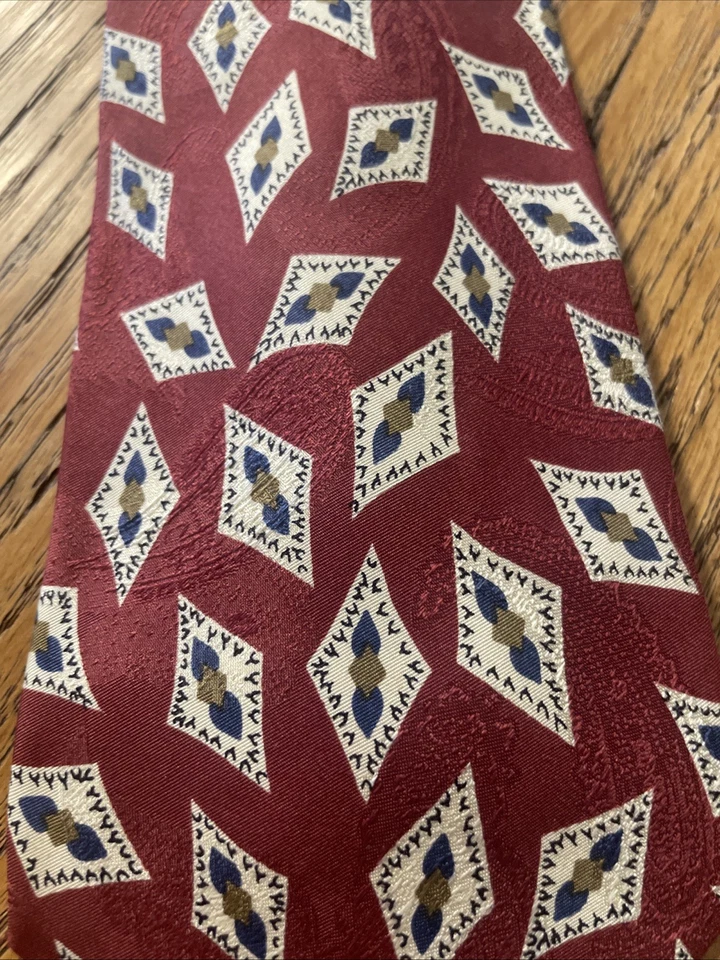 Gravata masculina de seda vintage em excelente estado usado Mark Shale Foulard costurada à mão EUA - Imagem 3 de 4