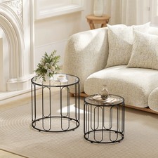 Round Coffee Table Set of 2, Nest of Tables for Living Room Refurbished