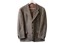 Vintage HARRIS TWEED Blazer gray wool jacket retro style casual men's Size M 90s