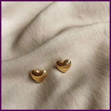 Women's Small Heart Stainless Steel Stud Earrings Golden Jewelry Gift