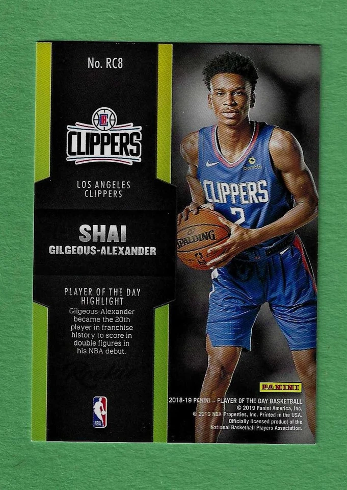 Shai Gilgeous-Alexander rookie SGA 2018-19 Panini Player of Day RC 8 OKC Thunder - Image 2 of 2