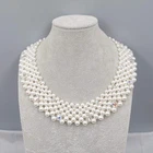 Vintage White Bead Collar Necklace Japan Estate Costume Jewelry 18"+