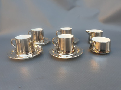 Amphora Swiss Collection 4x Kaffeegedecke mit Milchkännchen & Zuckerdose Silber
