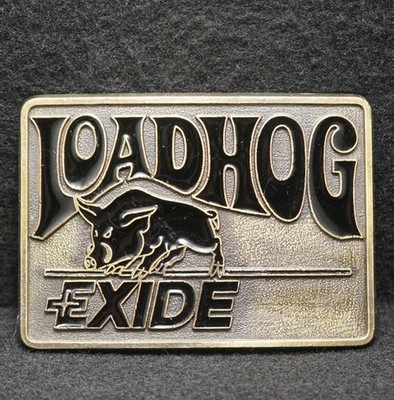 WH09133 *NOS* VINTAGE 1970s ****LOADHOG EXIDE**** BATTERIES MENS BELT BUCKLE