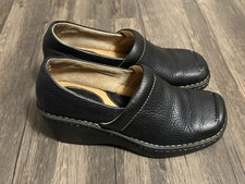 Born Black Leather Wedge Heel Clogs Slip-on Women  s Size 8 M