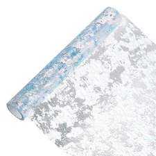 16 Feet Table Runner, Sequin Gold Foil Thin Mesh Table Decor, Sky Blue Silver