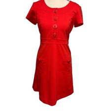 Banana Republic Red Stretch Shift Dress Womens 6 Short Sleeve Button Detail